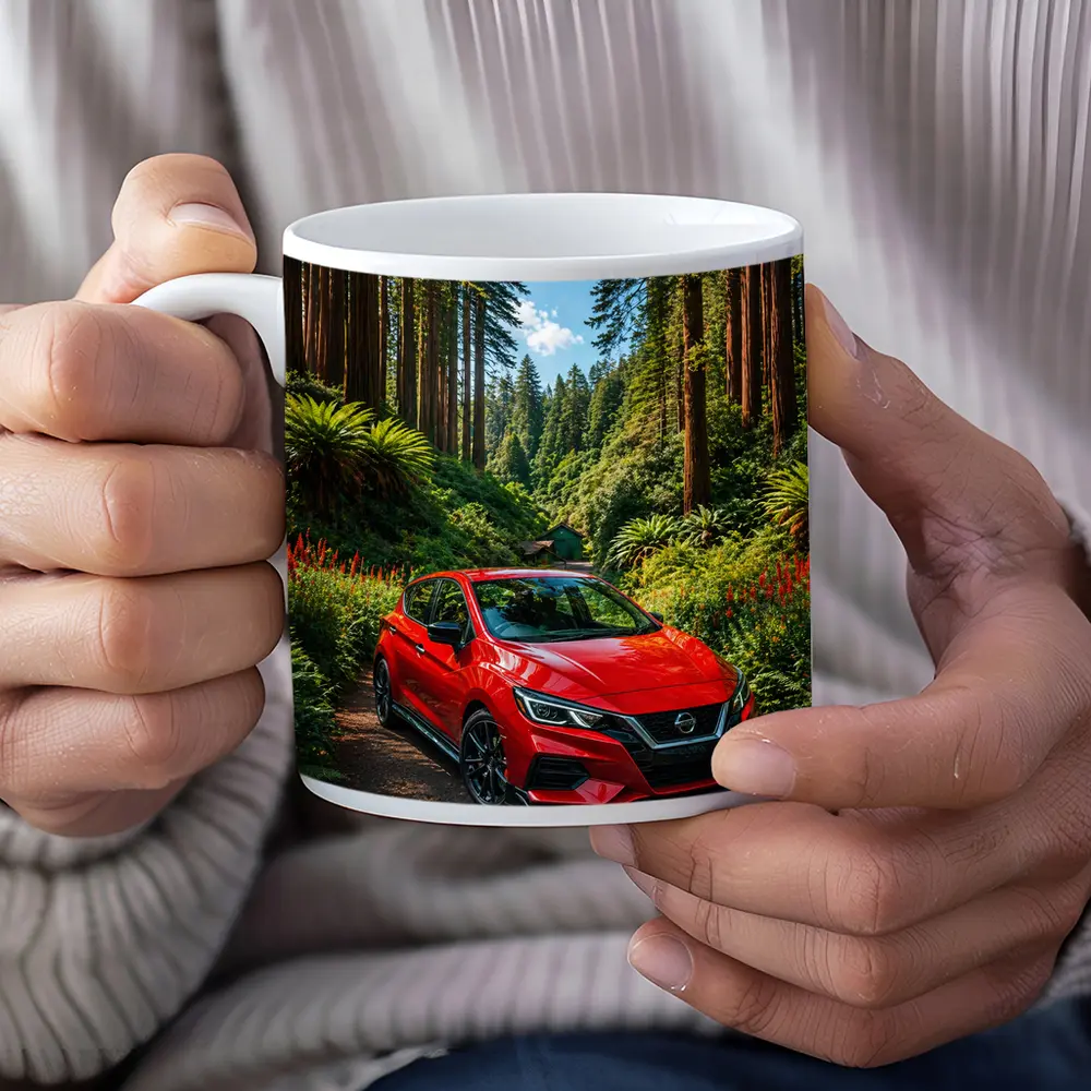 Nissan Versa Red Car Forest Setting – Mugs
