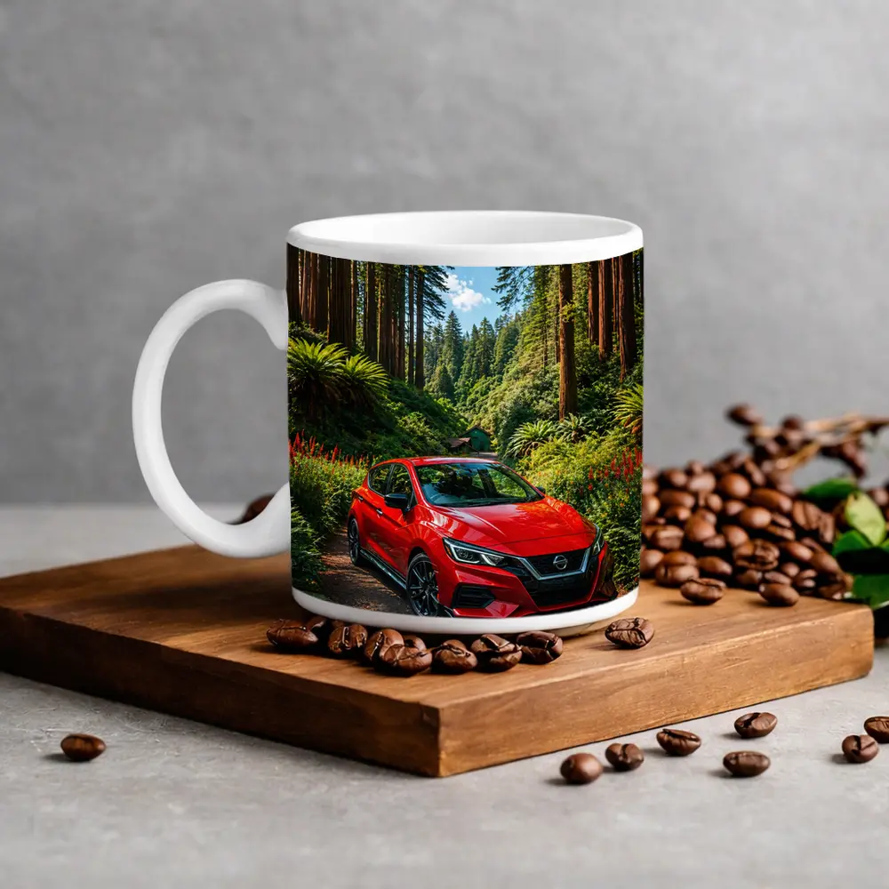 Nissan Versa Red Car Forest Setting – Mugs