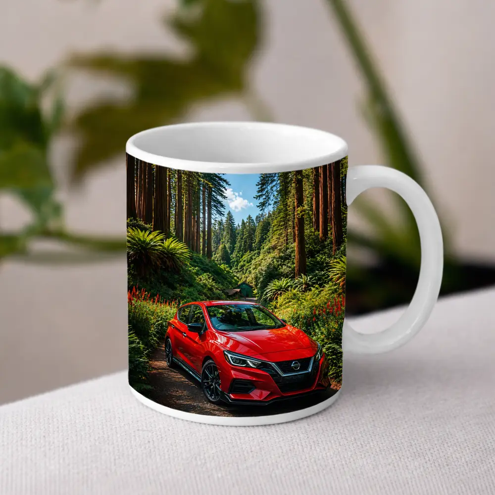Nissan Versa Red Car Forest Setting – Mugs
