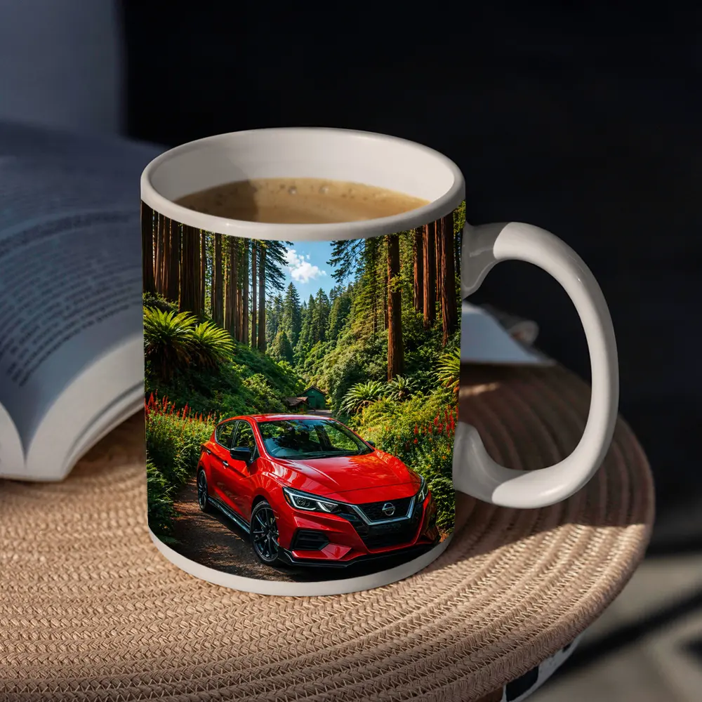 Nissan Versa Red Car Forest Setting – Mugs