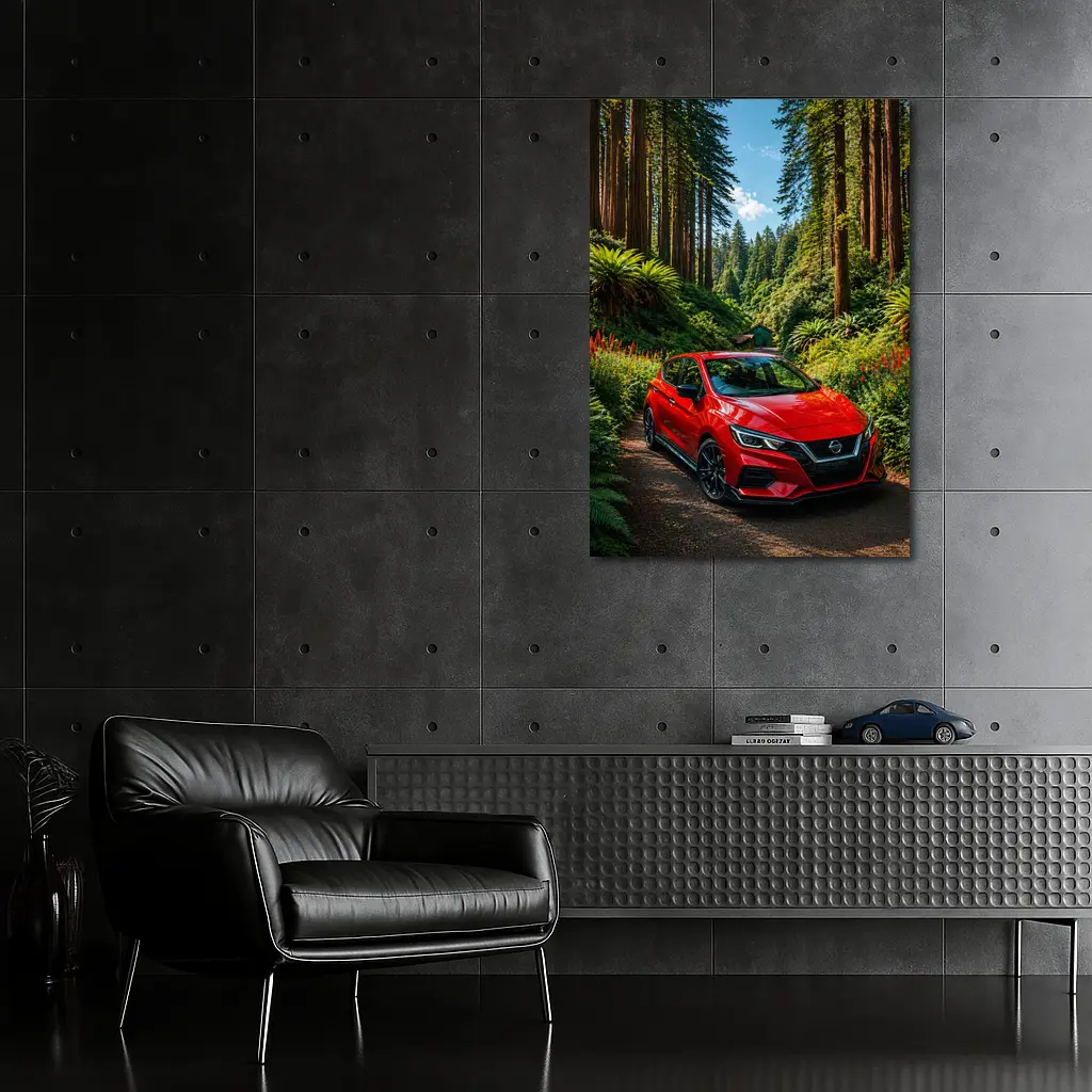 Nissan Versa Red Car Forest Setting – Wall Art