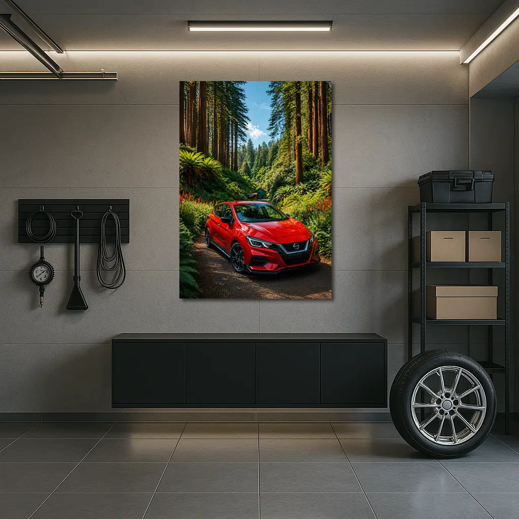 Nissan Versa Red Car Forest Setting – Wall Art