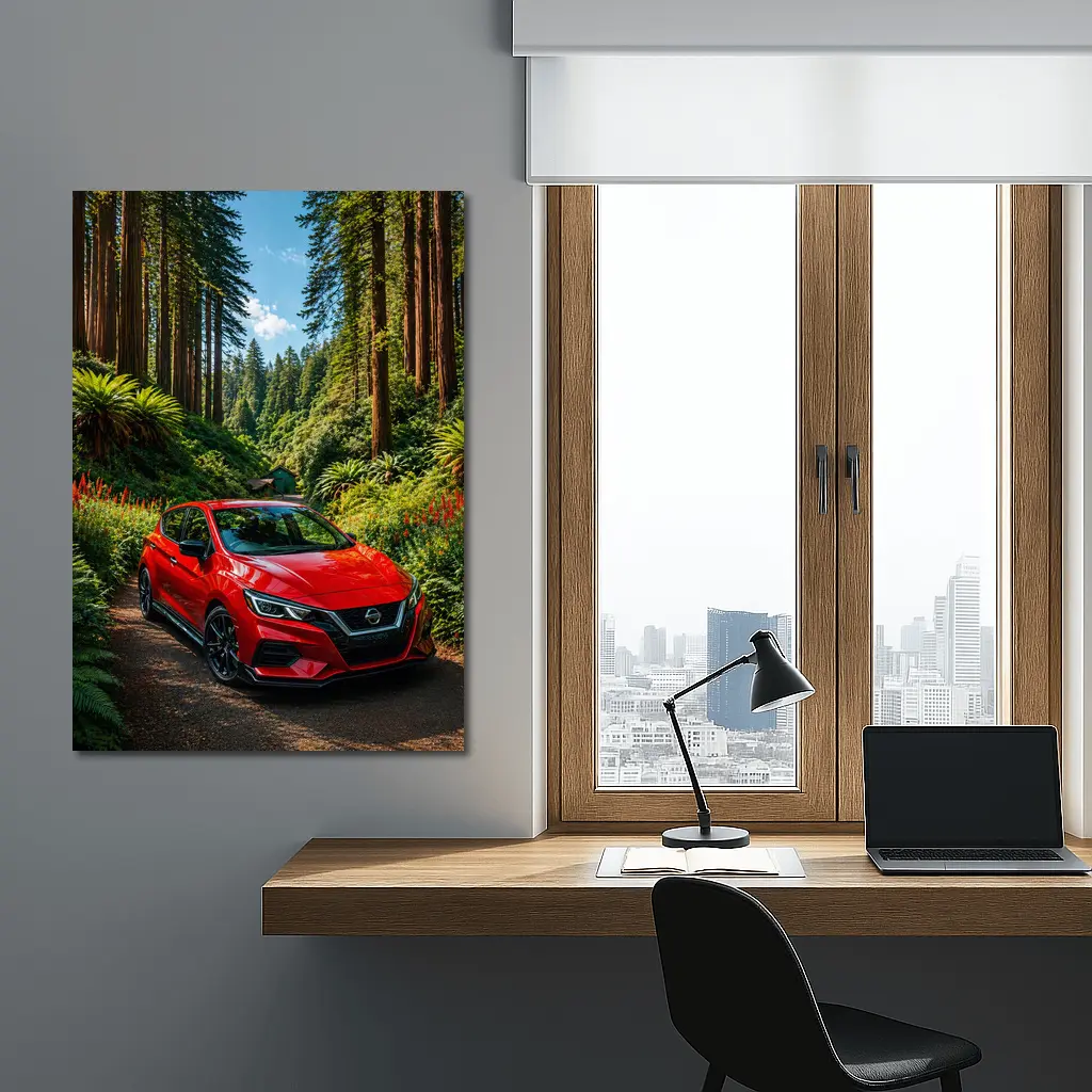 Nissan Versa Red Car Forest Setting – Wall Art