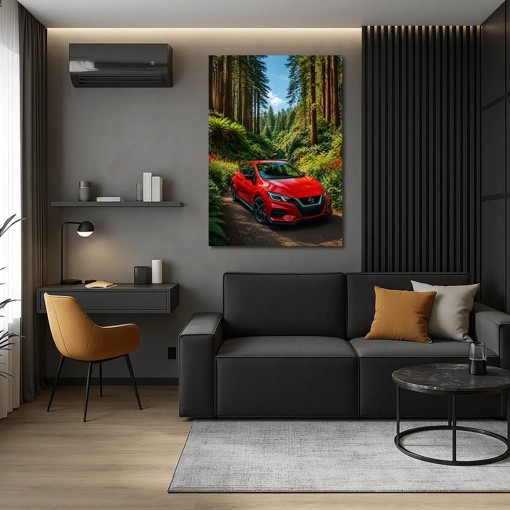 Nissan Versa Red Car Forest Setting – Wall Art
