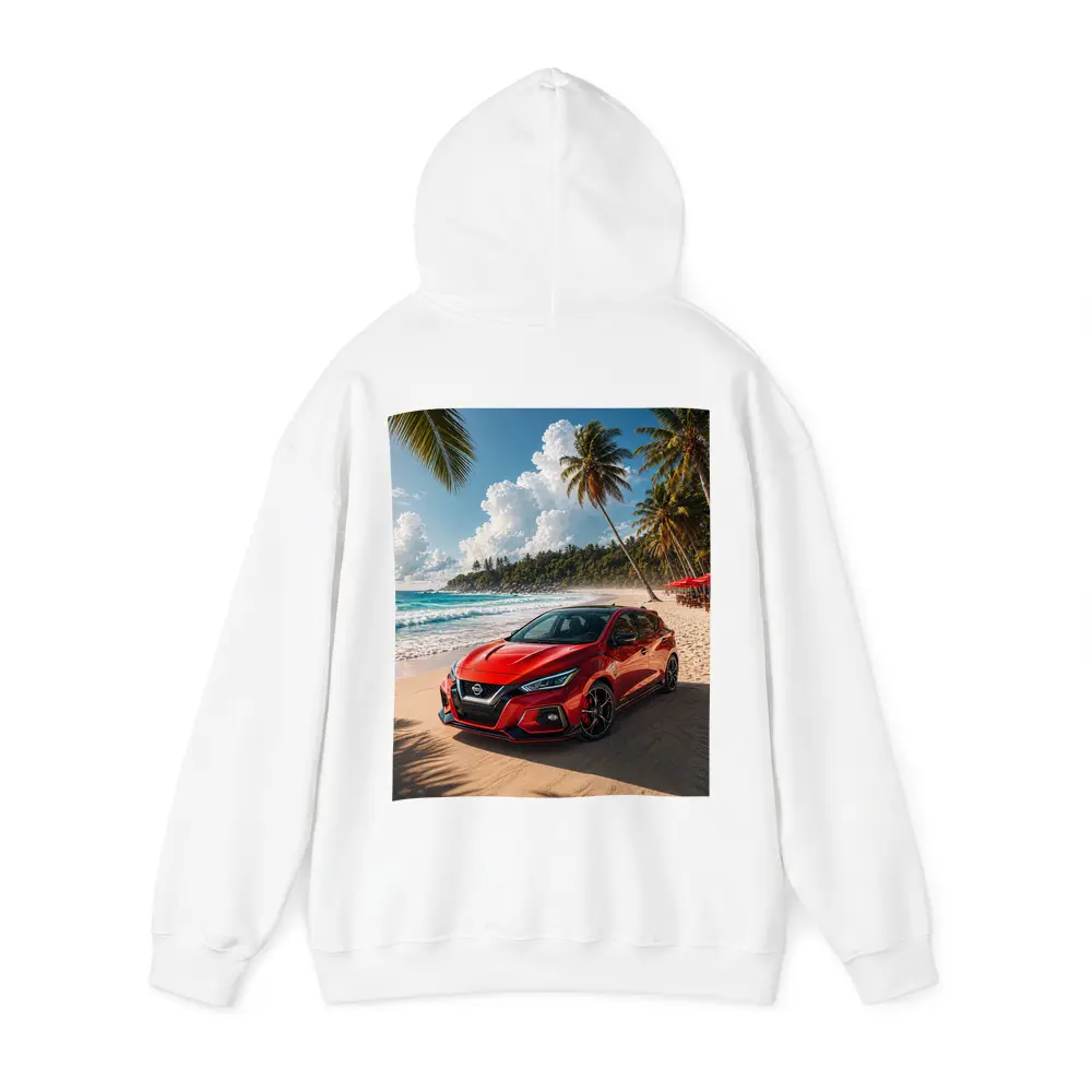 Nissan Versa Red Car Tropical Beach – Hoodies