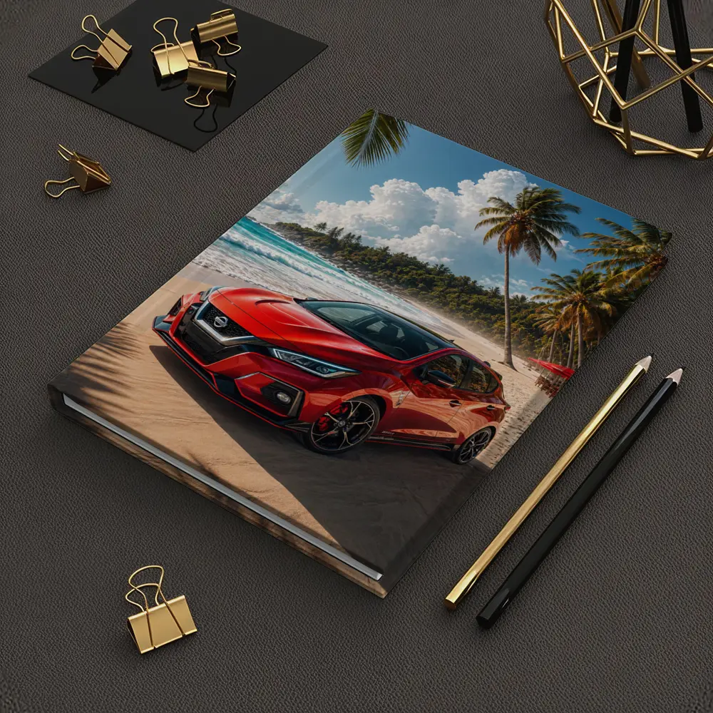 Nissan Versa Red Car Tropical Beach – Notebooks