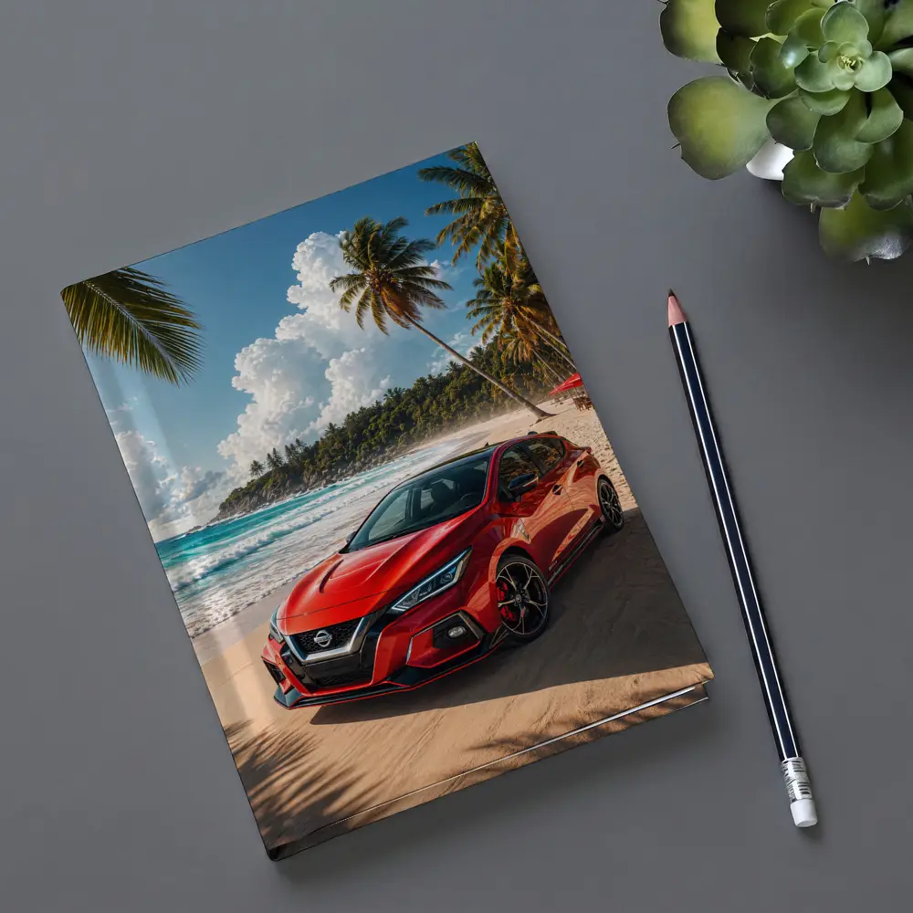 Nissan Versa Red Car Tropical Beach – Notebooks