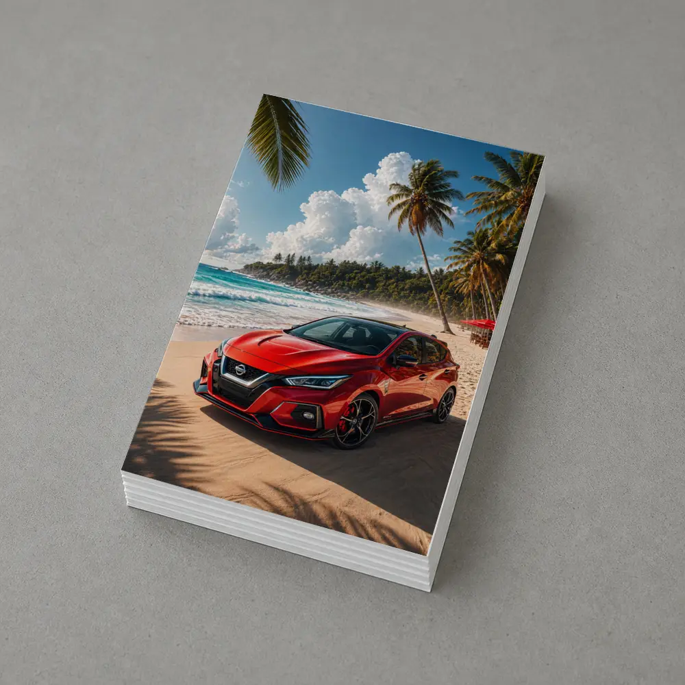 Nissan Versa Red Car Tropical Beach – Postcards