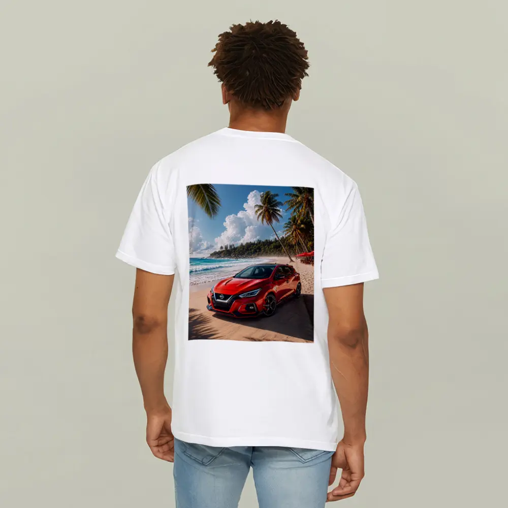 Nissan Versa Red Car Tropical Beach – T-Shirts