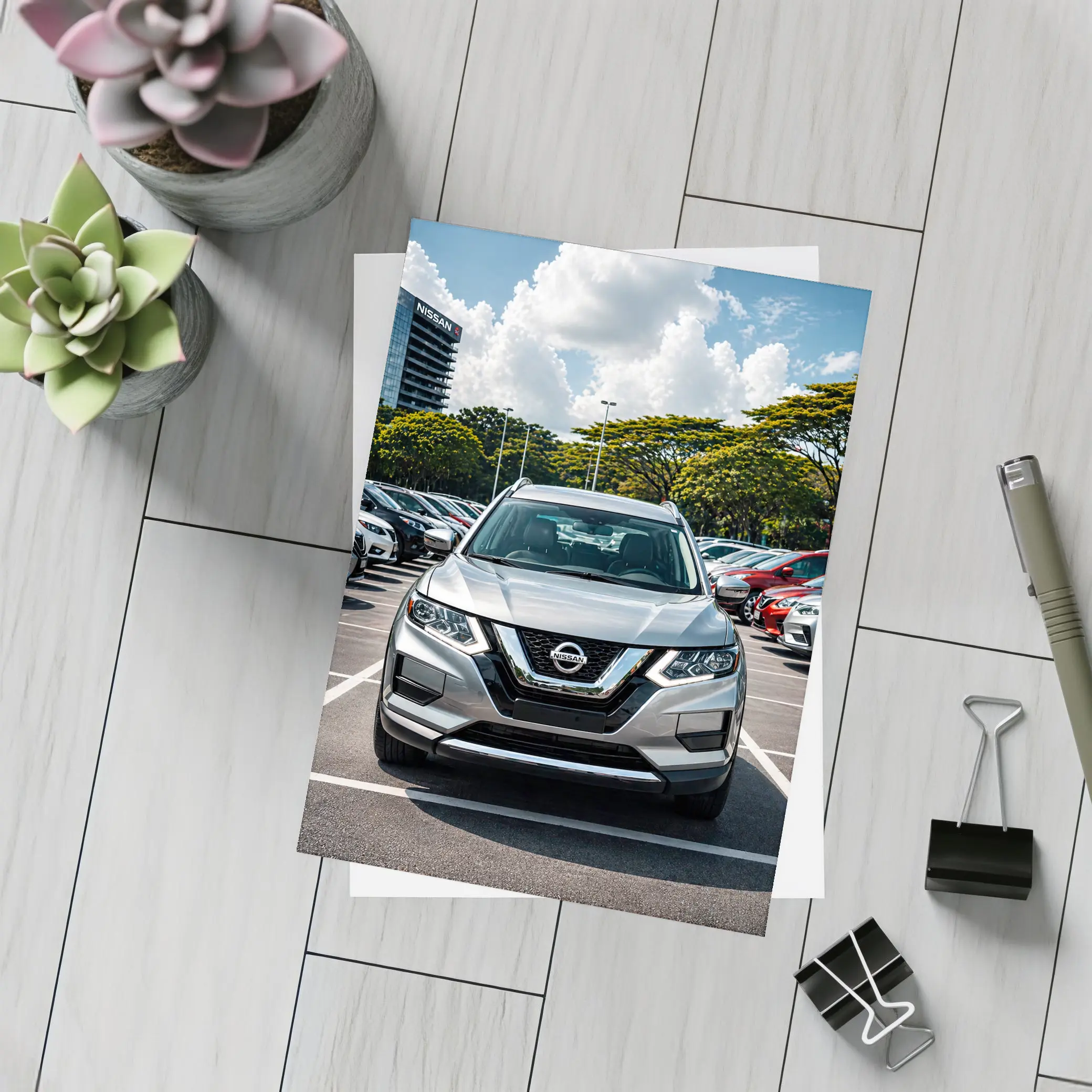 Nissan Rogue SUV Parked at Dealership Lot – Postcards