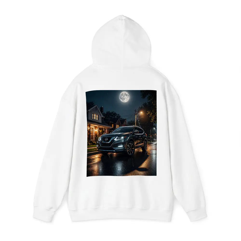 Nissan Rogue Parked On Moonlit Suburban Street – Hoodies
