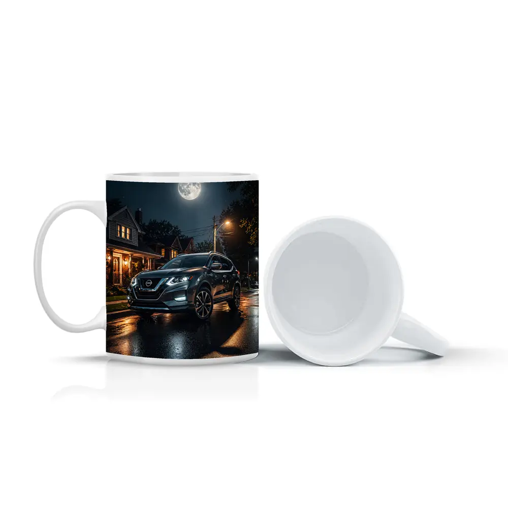Nissan Rogue Parked On Moonlit Suburban Street – Mugs