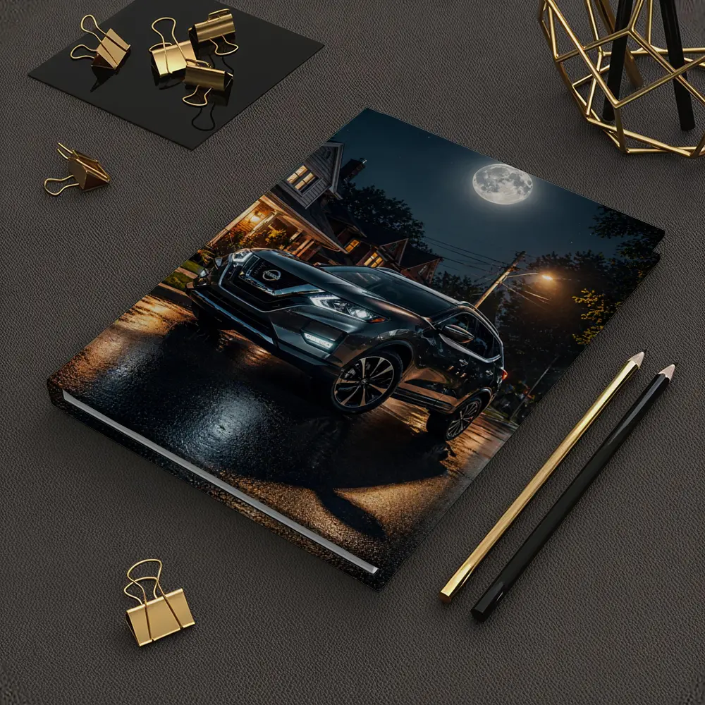 Nissan Rogue Parked On Moonlit Suburban Street – Notebooks
