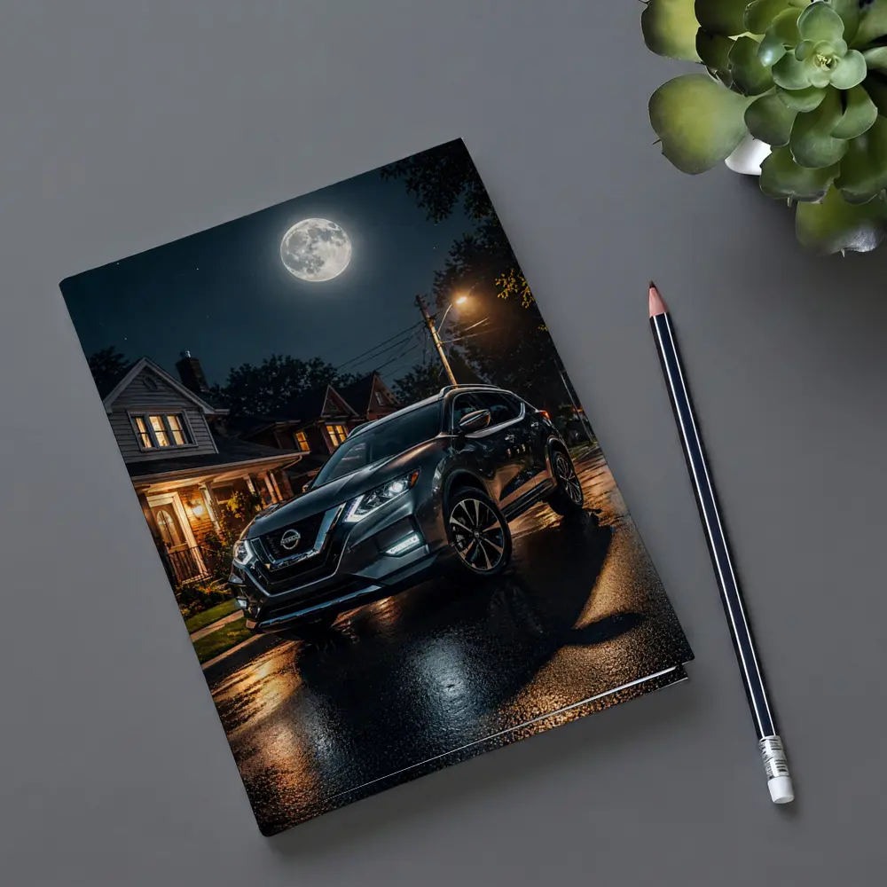 Nissan Rogue Parked On Moonlit Suburban Street – Notebooks