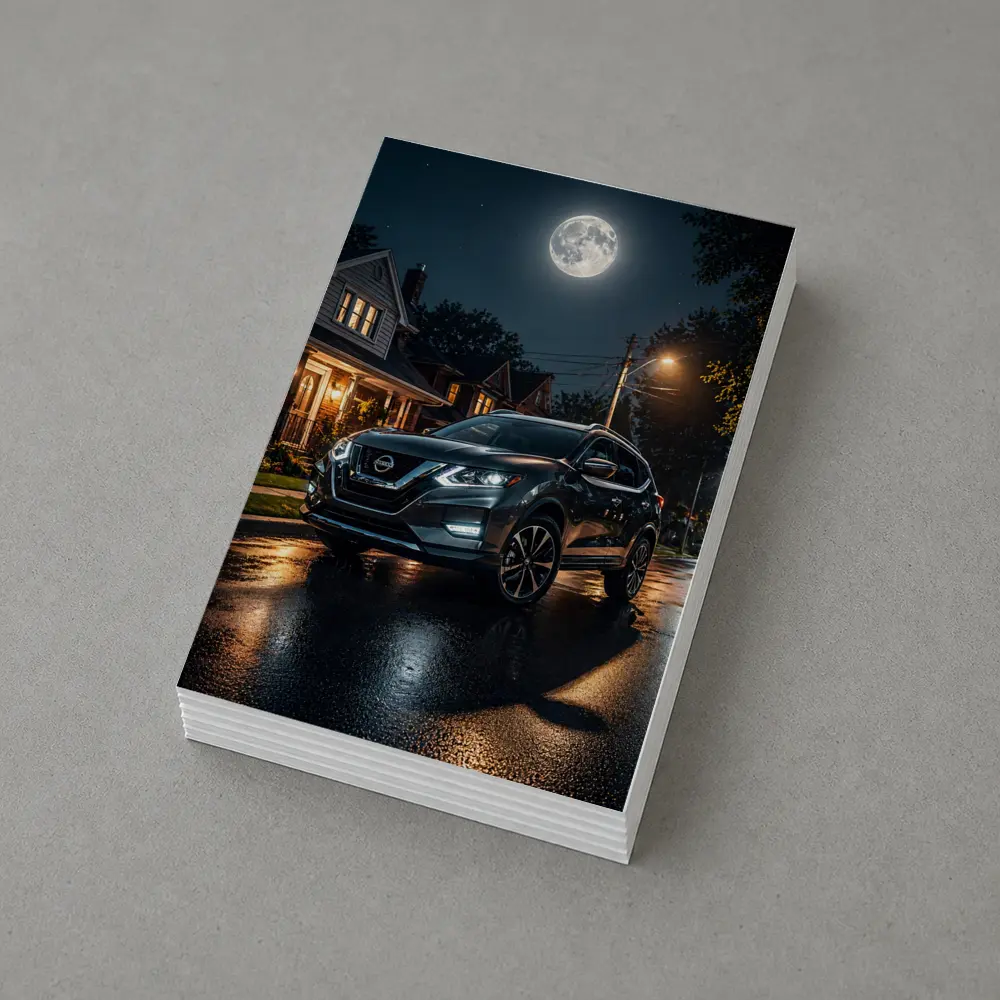 Nissan Rogue Parked On Moonlit Suburban Street – Postcards
