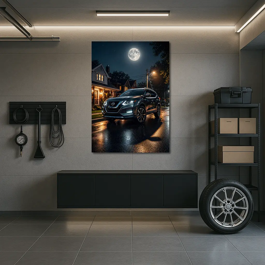 Nissan Rogue Parked On Moonlit Suburban Street – Wall Art