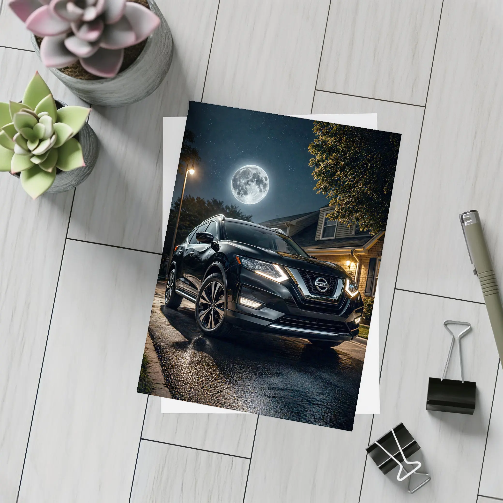 Nissan Rogue Black SUV Moonlit Night – Postcards