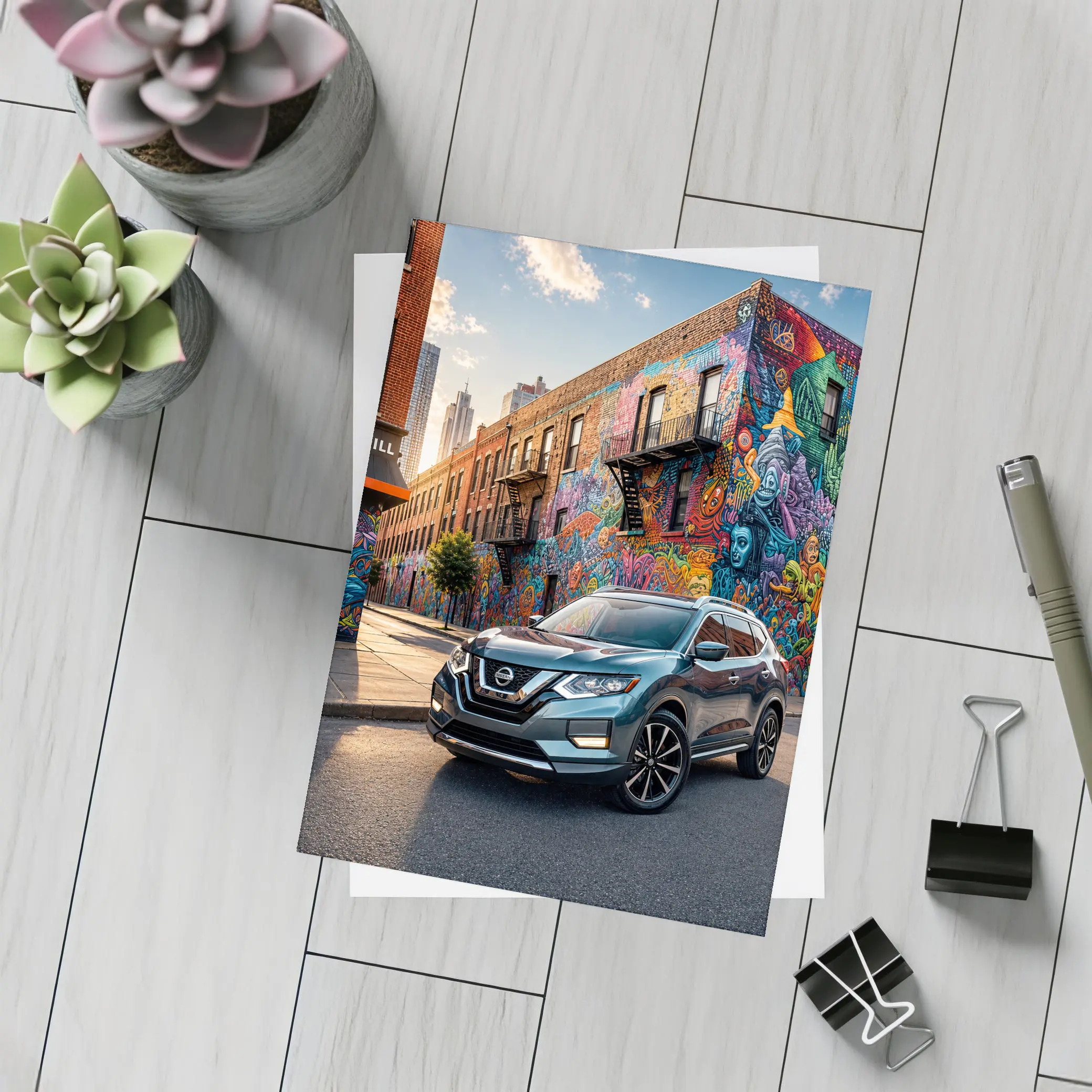 Nissan Rogue SUV Urban Graffiti Street Scene – Postcards