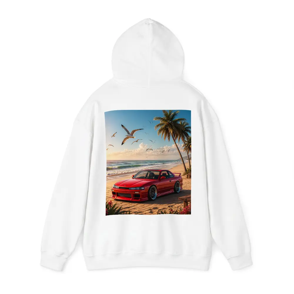 Nissan Silvia Red Car Beach Palm Trees – Hoodies