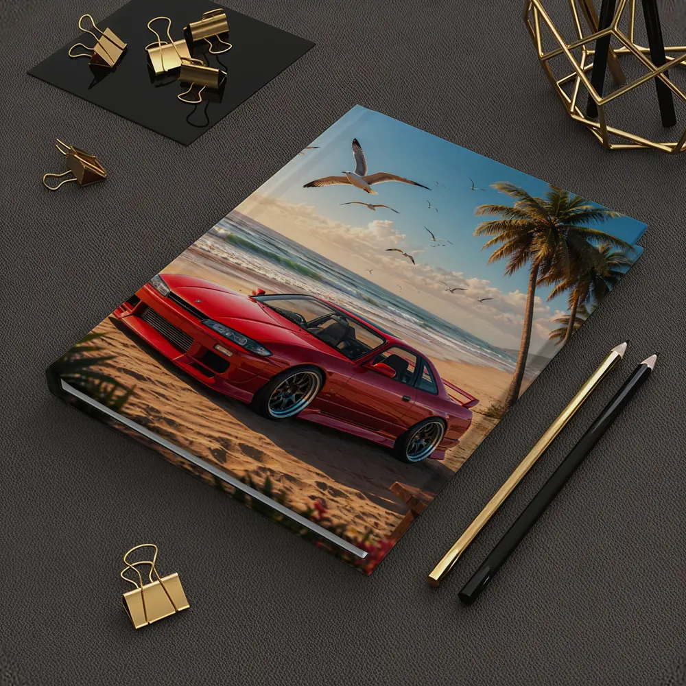 Nissan Silvia Red Car Beach Palm Trees – Notebooks