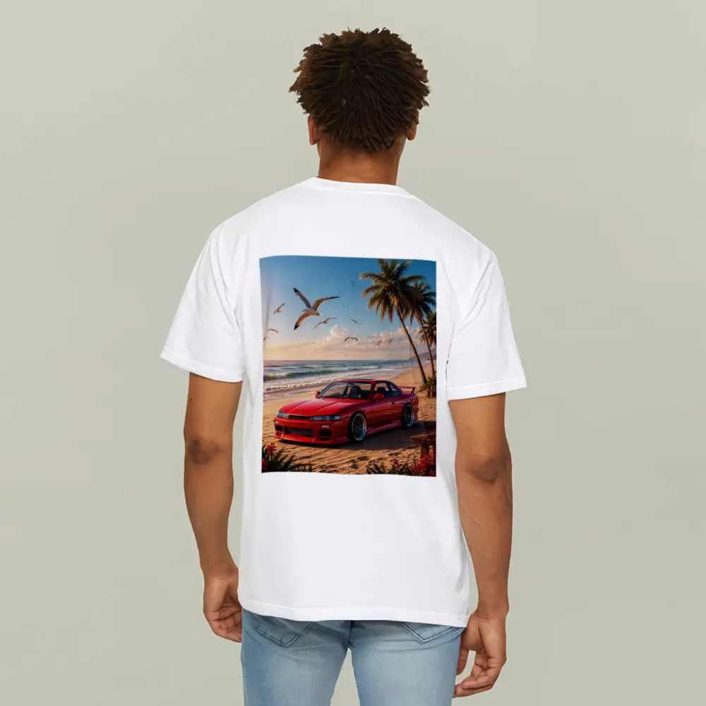 Nissan Silvia Red Car Beach Palm Trees – T-Shirts