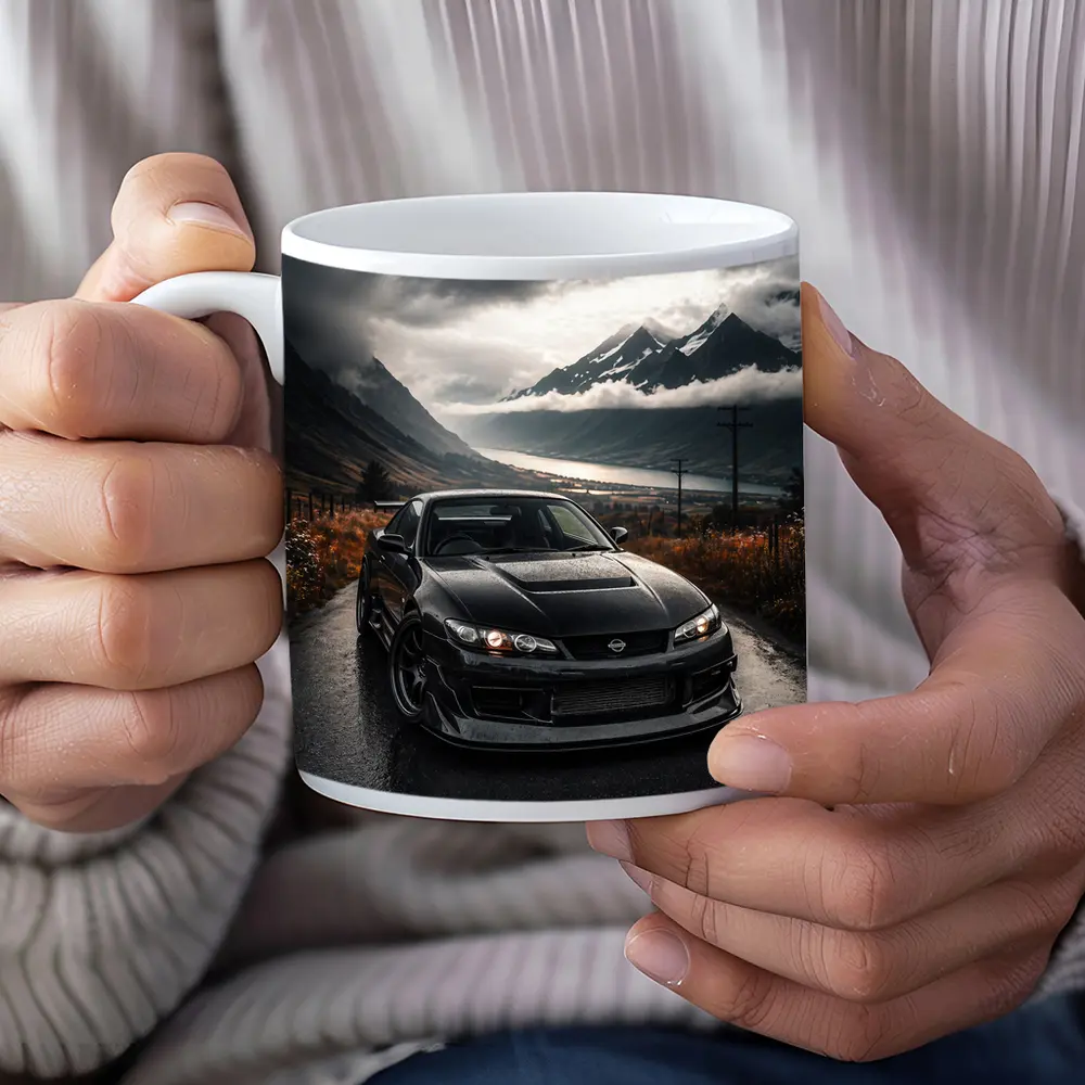 Nissan Silvia Black Car Moody Mountain Road – Mugs