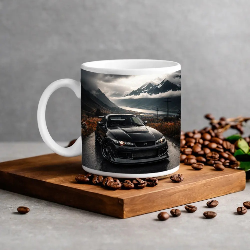 Nissan Silvia Black Car Moody Mountain Road – Mugs