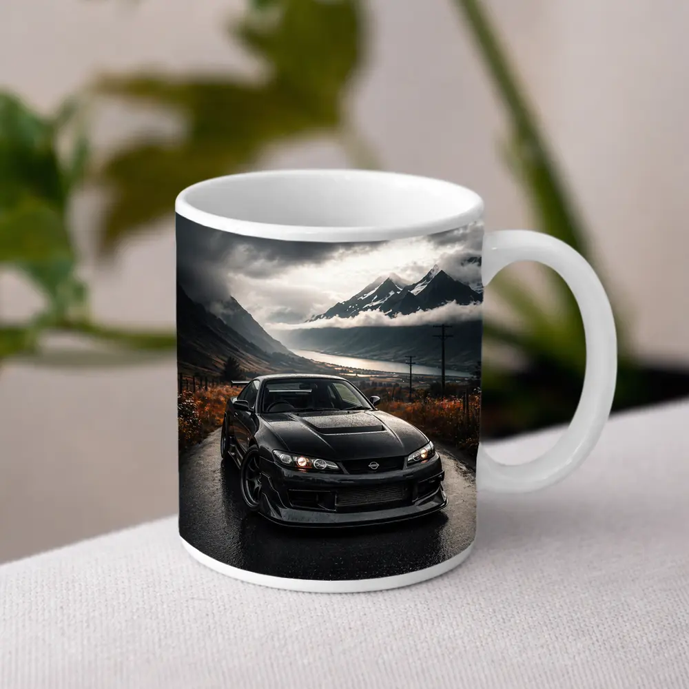 Nissan Silvia Black Car Moody Mountain Road – Mugs