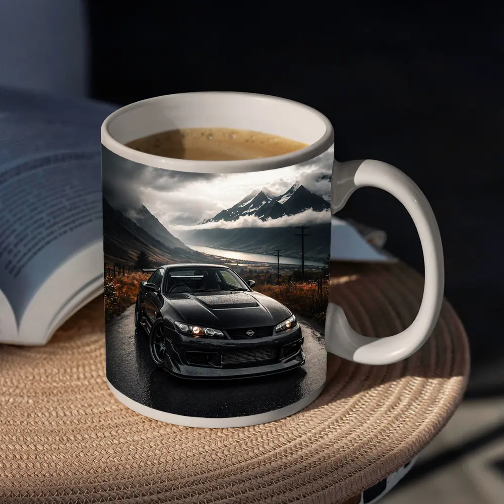 Nissan Silvia Black Car Moody Mountain Road – Mugs