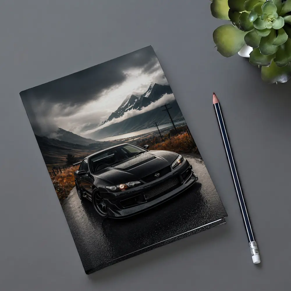 Nissan Silvia Black Car Moody Mountain Road – Notebooks