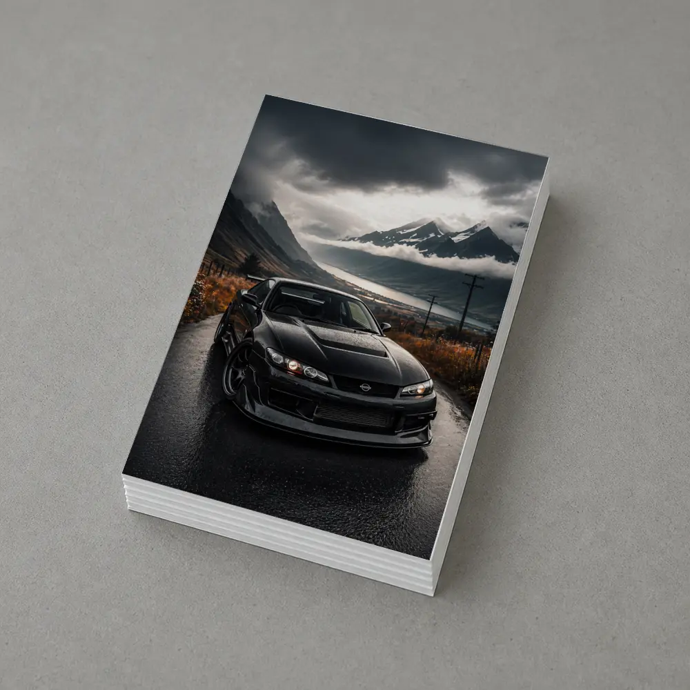 Nissan Silvia Black Car Moody Mountain Road – Postcards