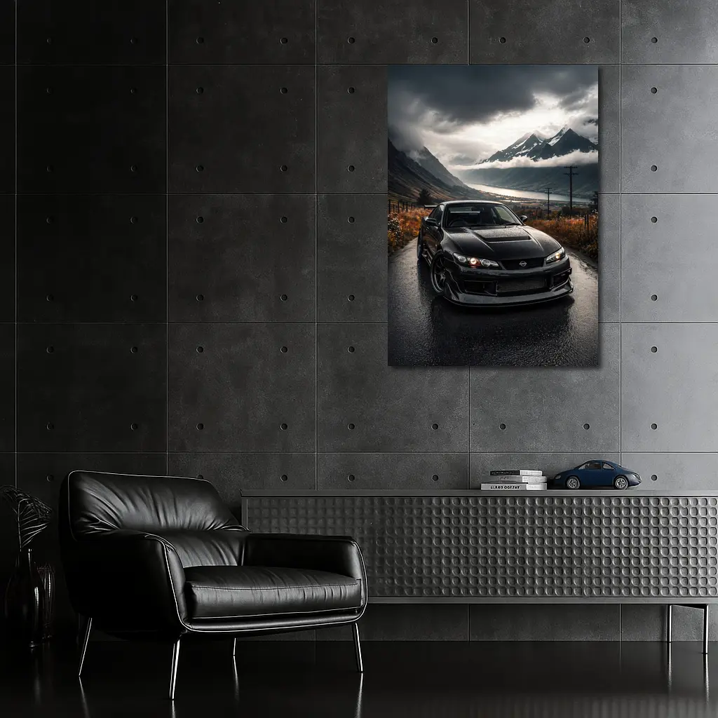 Nissan Silvia Black Car Moody Mountain Road – Wall Art