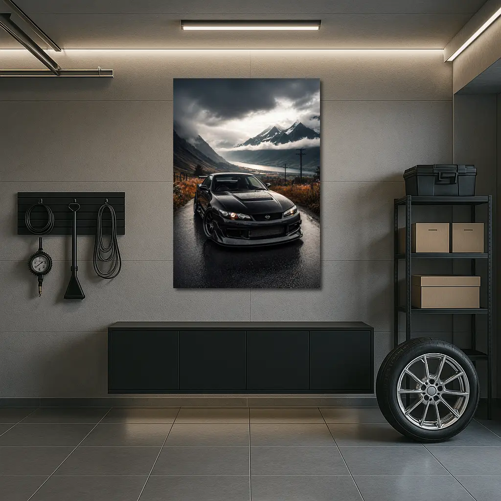 Nissan Silvia Black Car Moody Mountain Road – Wall Art