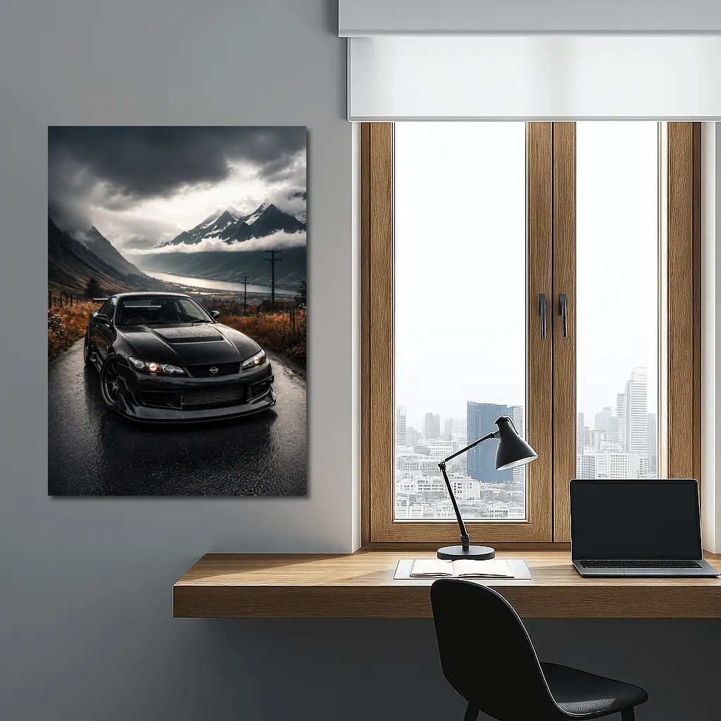 Nissan Silvia Black Car Moody Mountain Road – Wall Art