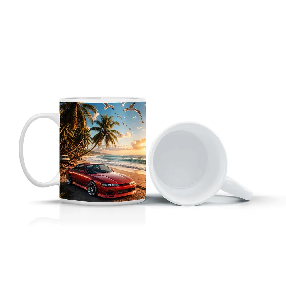 Nissan Silvia Red Sports Car Beach Sunset – Mugs