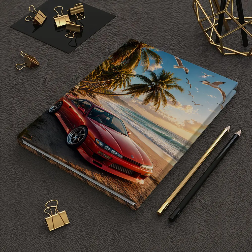 Nissan Silvia Red Sports Car Beach Sunset – Notebooks