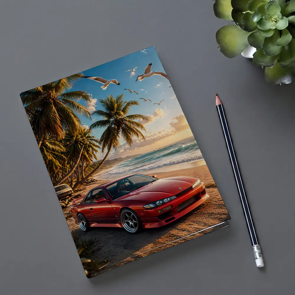 Nissan Silvia Red Sports Car Beach Sunset – Notebooks