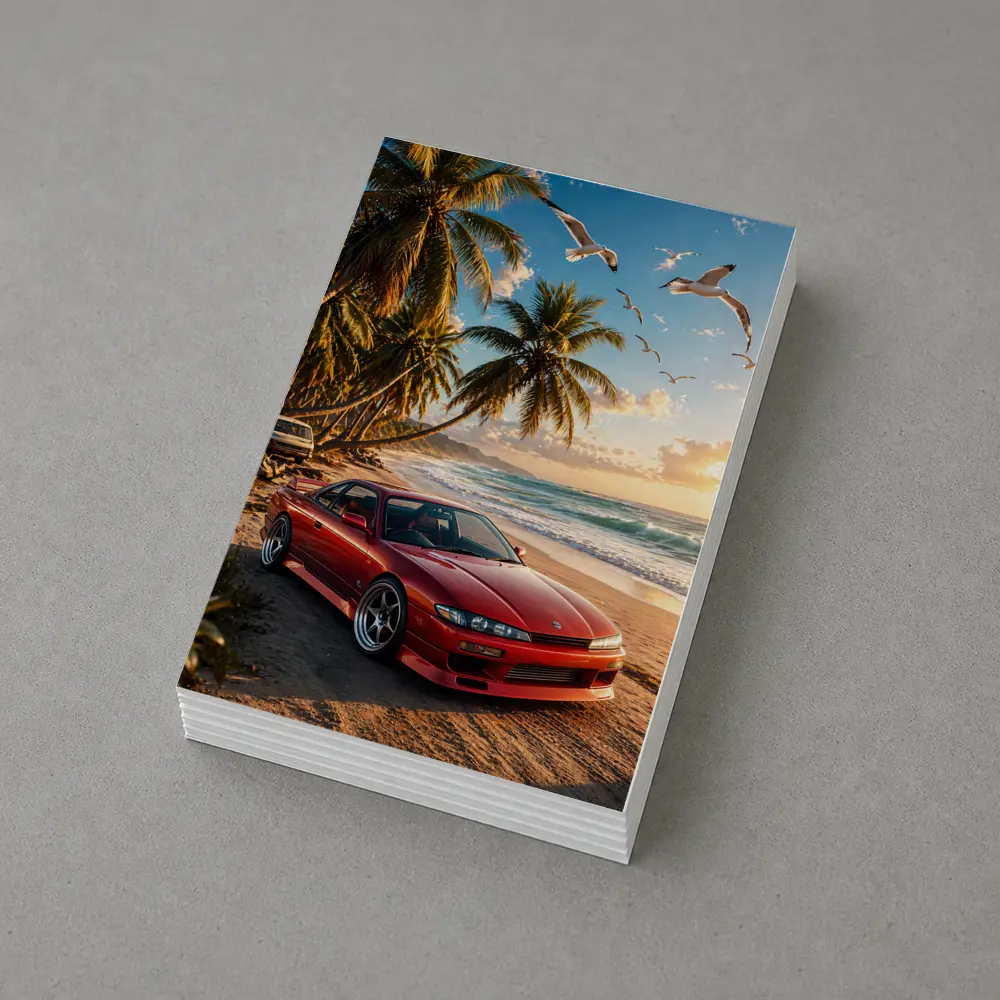 Nissan Silvia Red Sports Car Beach Sunset – Postcards
