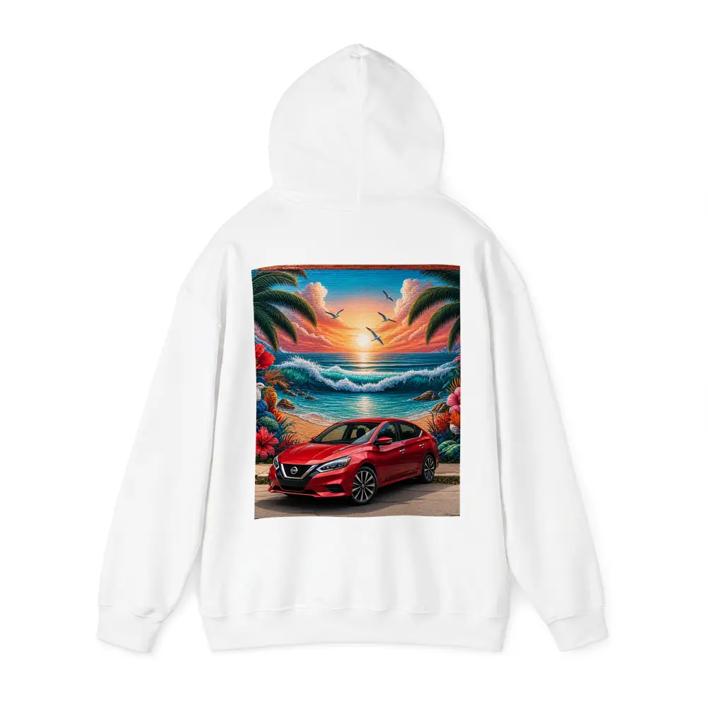 Nissan Sentra Red Car Tropical Beach Mural – Hoodies