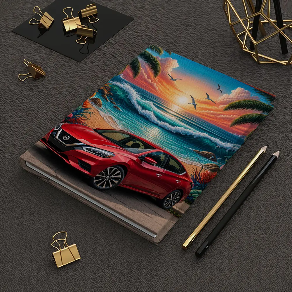 Nissan Sentra Red Car Tropical Beach Mural – Notebooks