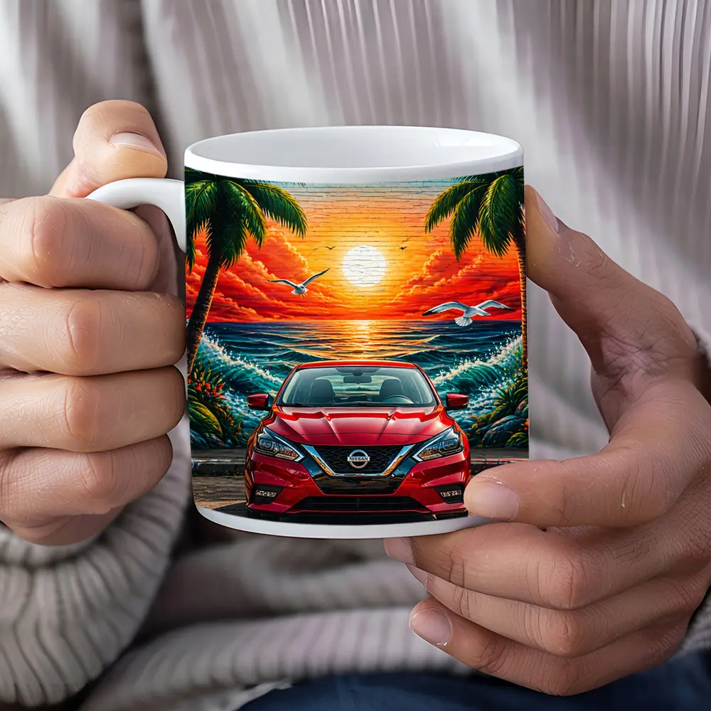 Nissan Sentra Red Sunset Beach Mural – Mugs