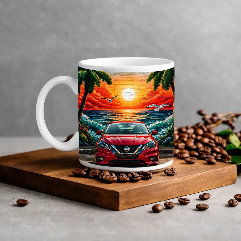 Nissan Sentra Red Sunset Beach Mural – Mugs