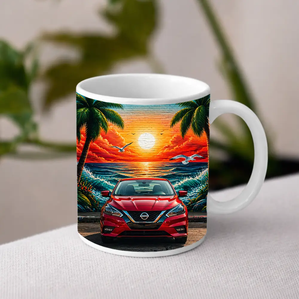 Nissan Sentra Red Sunset Beach Mural – Mugs