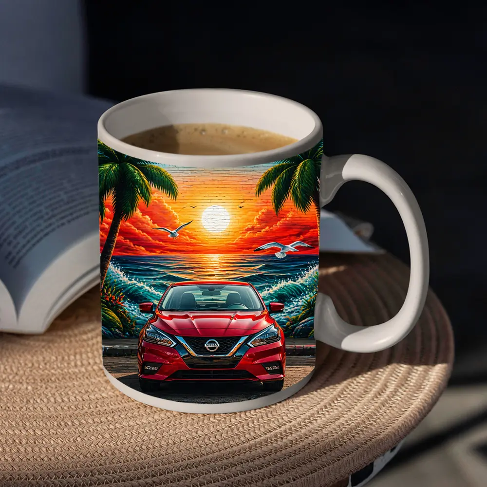 Nissan Sentra Red Sunset Beach Mural – Mugs