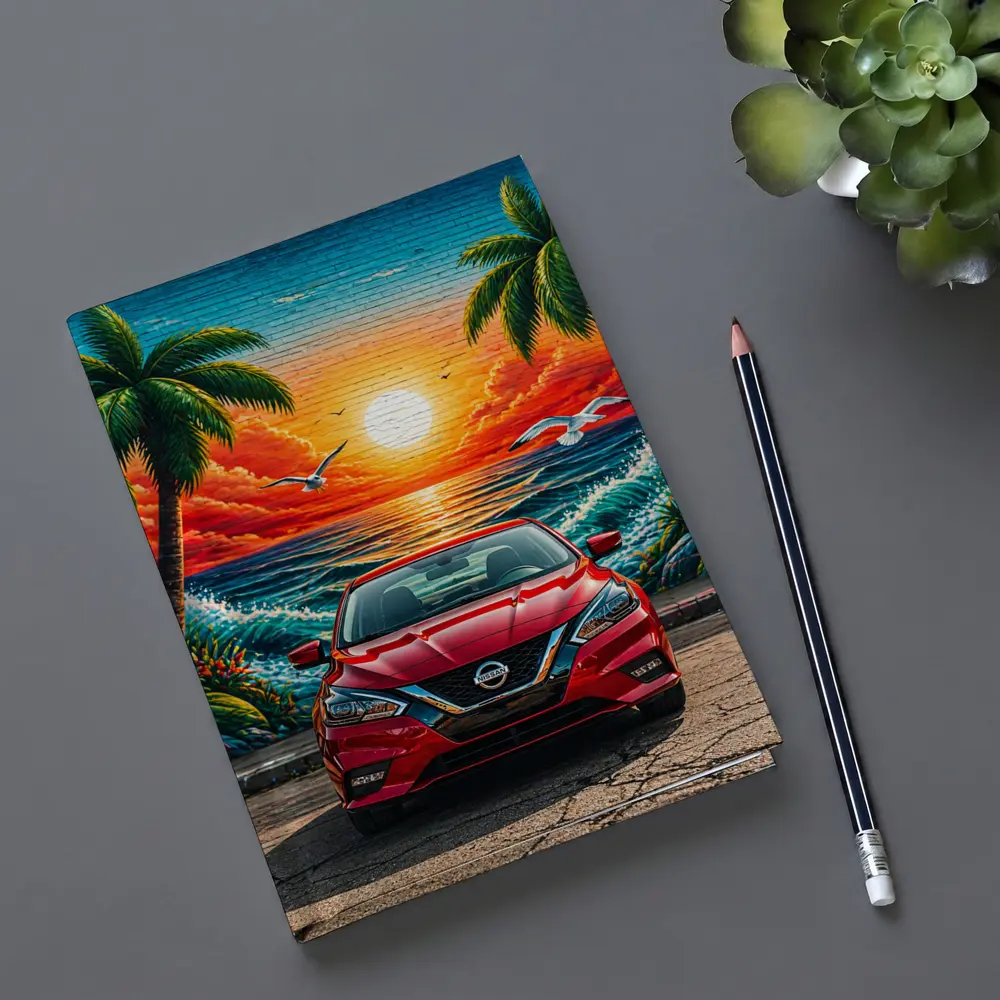 Nissan Sentra Red Sunset Beach Mural – Notebooks