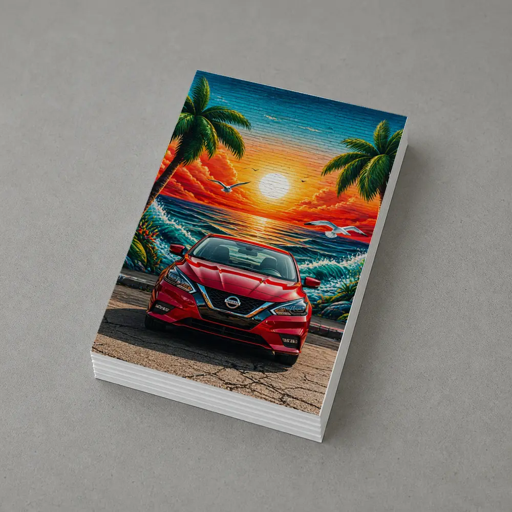 Nissan Sentra Red Sunset Beach Mural – Postcards