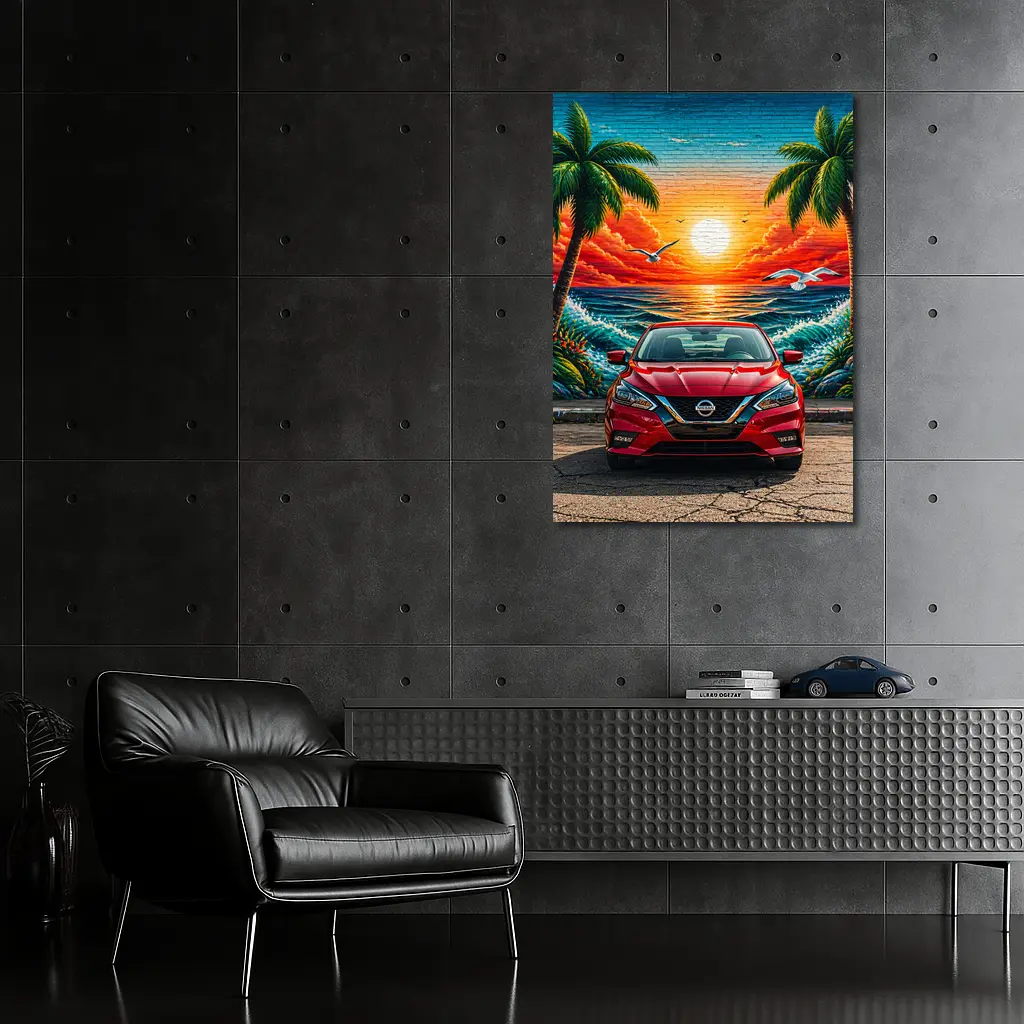 Nissan Sentra Red Sunset Beach Mural – Wall Art