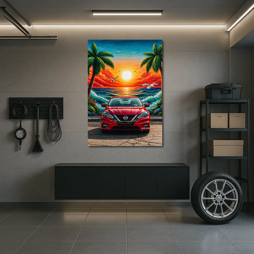 Nissan Sentra Red Sunset Beach Mural – Wall Art