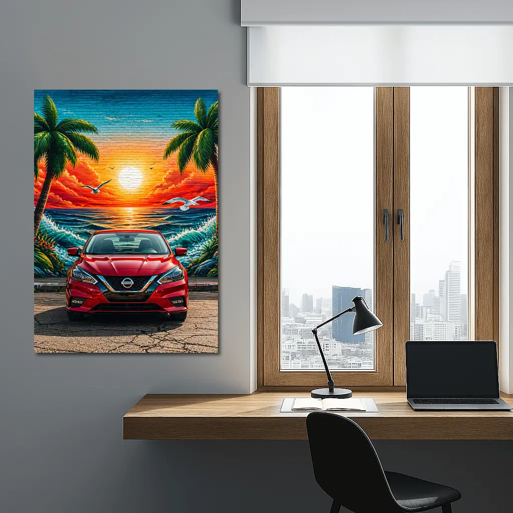 Nissan Sentra Red Sunset Beach Mural – Wall Art