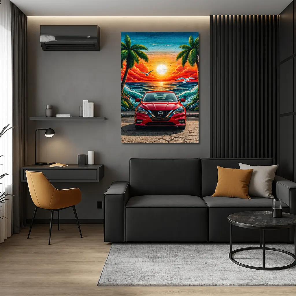 Nissan Sentra Red Sunset Beach Mural – Wall Art